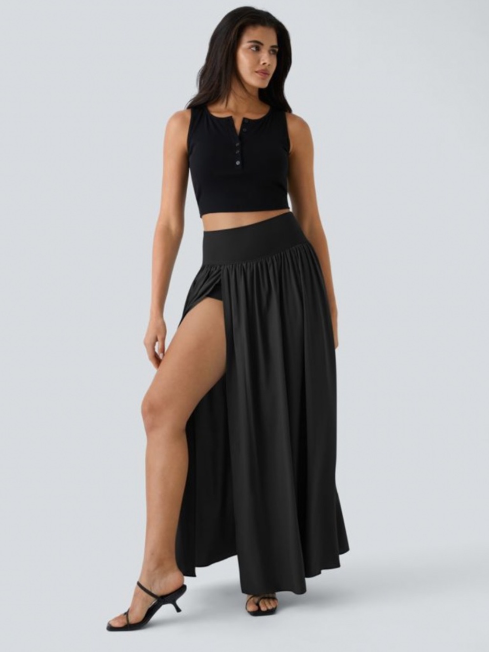 HALARA High Waisted Split 2-in-1 Flowy Quick Dry Maxi Casual Skirt - Picture 5 of 6